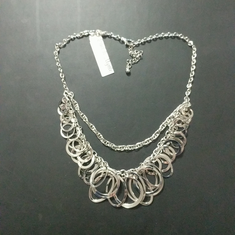 𝅺Ethel & Myrtle Silver Tone Multi Strand Layered Hoop Statement Necklace